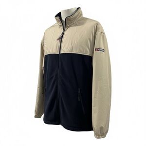 VTG 90s Chaps Men’s Fleece Jacket XL Full Zip Khaki Navy Blue Windbreaker Coat